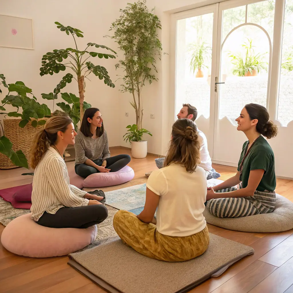 People meditating in a guided session